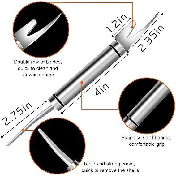 2PCS - 5 In 1 Multifunctional Shrimp Line Fish Maw Knife Stainless Steel Shrimp Deveiner Tool Multifunctional Fast Shrimp Peeler Fish Scale Remover Kitchen Fish and Shrimp Duck Intestine Cleaner