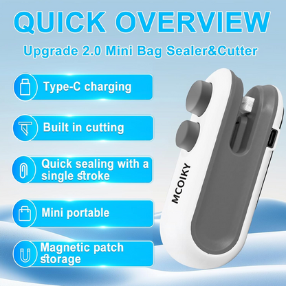 🎉Special limited-time discount | Upgraded Mini Bag Sealer With Cutter And Magnet, 2 In 1 Rechargeable Usb C Bag Sealer Heat Seal Machine With Sealer&Cutter
