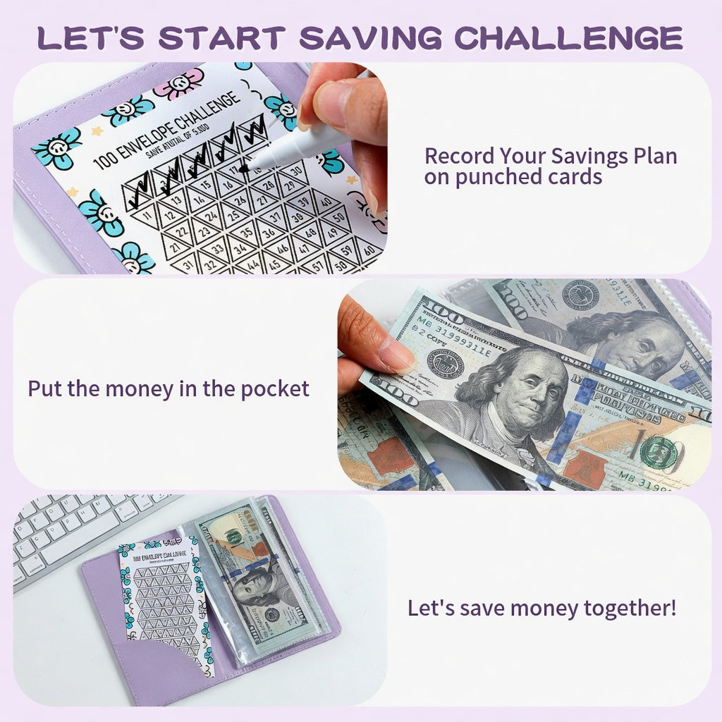 100 Envelopes Money Saving Challenge - A5 Money Saver Budget Binder Book with Cash Envelopes and Numbers, 100-Days of Easy and Funny Ways to Save $5,050 Cash Envelope Challenge Binder, Pink