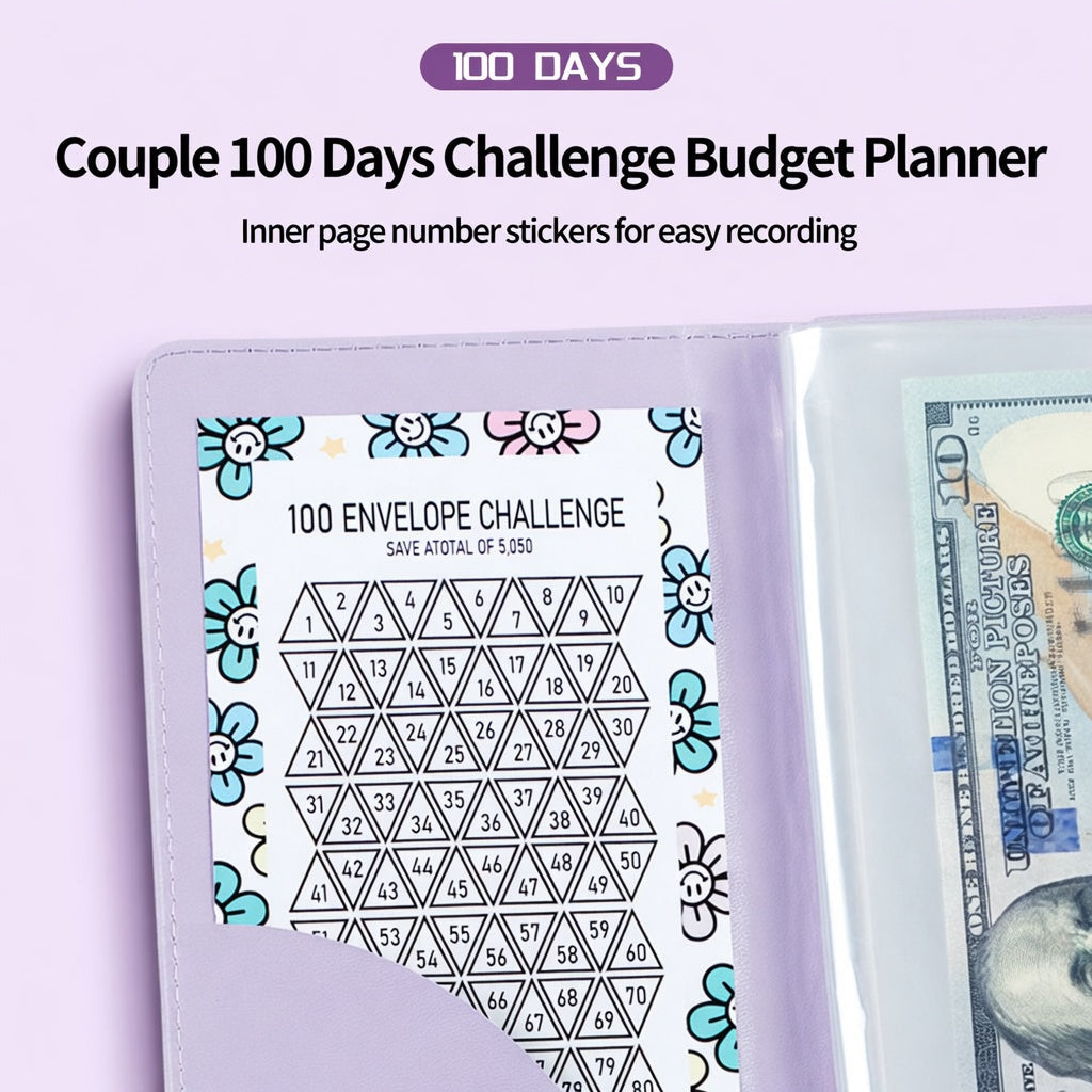 100 Envelopes Money Saving Challenge - A5 Money Saver Budget Binder Book with Cash Envelopes and Numbers, 100-Days of Easy and Funny Ways to Save $5,050 Cash Envelope Challenge Binder, Pink