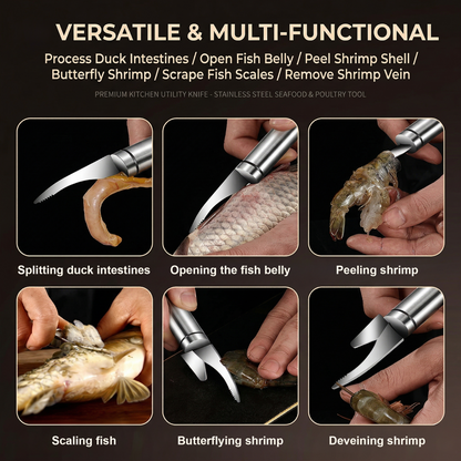 2PCS - 5 In 1 Multifunctional Shrimp Line Fish Maw Knife Stainless Steel Shrimp Deveiner Tool Multifunctional Fast Shrimp Peeler Fish Scale Remover Kitchen Fish and Shrimp Duck Intestine Cleaner
