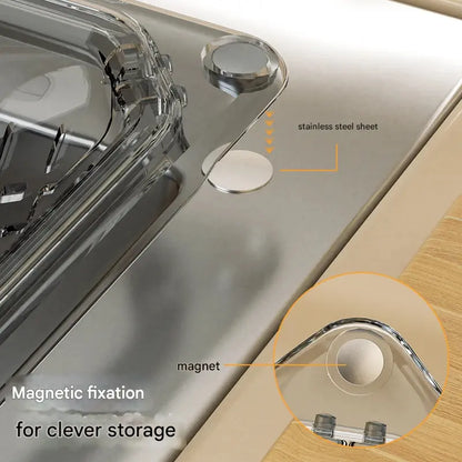 `MCOIKY® Magnetic draining triangular kitchen sink filter for storing food scraps, leftovers, and kitchen waste.