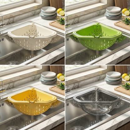 `MCOIKY® Magnetic draining triangular kitchen sink filter for storing food scraps, leftovers, and kitchen waste.